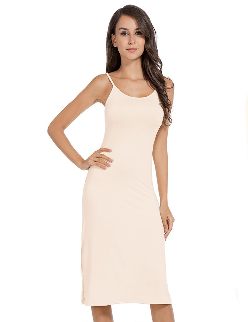 MANCYFIT Full Slip Dress for Women Spaghetti Strap Under Cami Slit Soft Sleeveless Nude Medium - Image 1